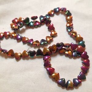 Heart-Shaped Rainbow Hematite Stone Beads 15" Strand